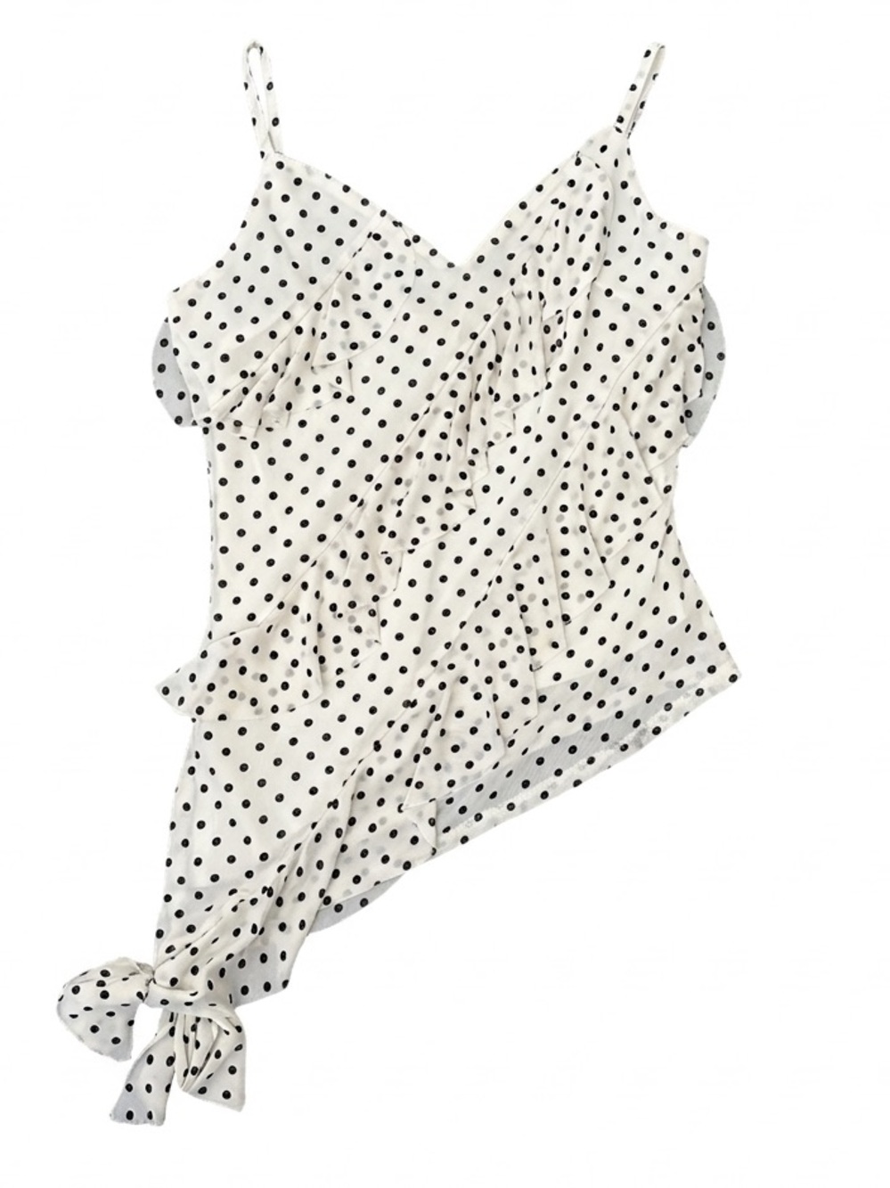 Thirty Thirty LA Polka Dot Ruffle Asymmetrical Hem Cami Tank V Neck Boho Chic